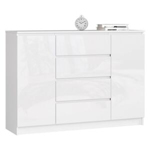 Biała szafka z szufladami i półkami 140x99 cm połysk