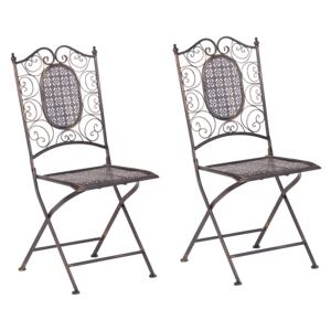 Zestaw 2 krzeseł ogrodowych czarny metalowy składany postarzany na balkon taras odporny na promieniowanie UV rdzę styl retro Beliani