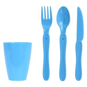 Piknikowy zestaw plastikowych naczyń 31 szt., niebieski