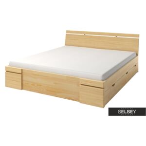 Łóżko Lopar z drewna sosnowego z czterema szufladami