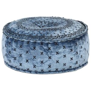 Puf, okrągły, aksamit z haftem, 60x25 cm, niebieski