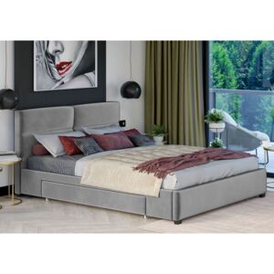 Łóżko z materacem tapicerowane 140x200 p-75 jasny popiel
