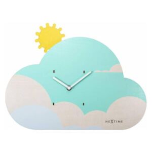 NEXTIME Zegar ścienny Cloudy, niebieski, biały, żółty, 37x29x4,9 cm