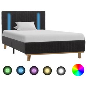 Rama łóżka z LED, ciemnoszara, tapicerowana tkaniną, 90x200 cm