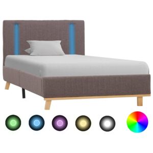 Rama łóżka z LED, taupe, tapicerowana tkaniną, 90 x 200 cm