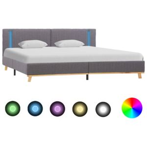 Rama łóżka z LED, jasnoszara, tapicerowana tkaniną, 160x200 cm
