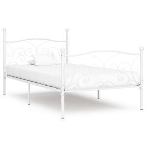 Rama łóżka ze stelażem z listw, biała, metalowa, 90 x 200 cm