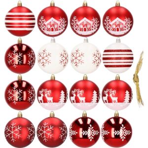 Bombki choinkowe 16 szt. 8 cm czerwono-białe ze wzorami ozdoby świąteczne