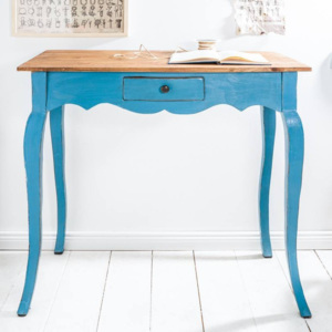 Drewniane biurko HEMINGWAY, niebiesko-naturalny mahoń 80 cm