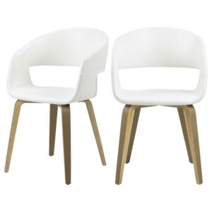 SELSEY Zestaw dwóch krzeseł tapicerowanych Drokan biała ekoskóra na nogach z bielonego drewna