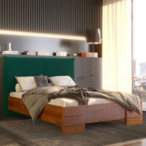 Łóżko drewniane bukowe Visby SANTAP SBDF658 z tapicerowanym zagłówkiem / buk dąb + zielony zagłówek