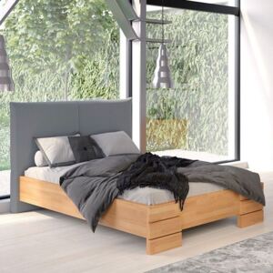 Łóżko drewniane bukowe Visby SANTAP SBNT14 z tapicerowanym zagłówkiem / buk naturalny + szary zagłówek