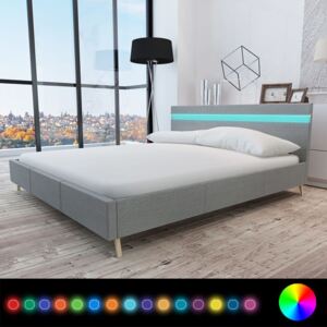 Rama łóżka LED, jasnoszara, tkanina, 180x200 cm