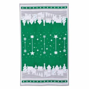 Ścierka świąteczna „Wioska zimą ” zielony, 45 x 70 cm
