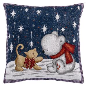 Gobelinowa poduszka świąteczna na poduszkę „Kotek i miś”