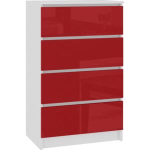 Komoda K60, 4 szuflady, czerwona wysoki połysk, 60x40x99 cm