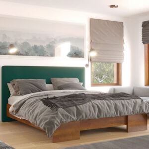 Łóżko drewniane bukowe Visby HESSEL HBDF658 z tapicerowanym zagłówkiem / buk dąb + zielony zagłówek