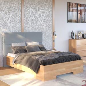 Łóżko drewniane bukowe Visby BERG BBNT14 z tapicerowanym zagłówkiem / naturalny buk + szary zagłówek