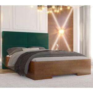 Łóżko drewniane bukowe Visby BERG BBDF658 z tapicerowanym zagłówkiem / buk dąb + zielony zagłówek