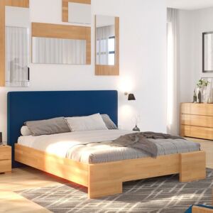 Łóżko drewniane bukowe Visby HESSEL HBNF670 z tapicerowanym zagłówkiem / buk naturalny + granatowy zagłówek