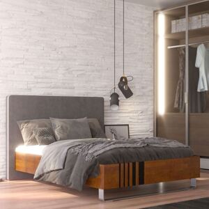 Łóżko drewniane bukowe Visby KIELEX KBDT15 z tapicerowanym zagłówkiem /dąb buk + szary zagłówek