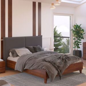 Łóżko drewniane bukowe Visby VIVIEN VBDT15 z tapicerowanym zagłówkiem / buk dąb + szary zagłówek