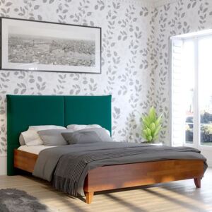 Łóżko drewniane bukowe Visby VIVIEN VBDF658 z tapicerowanym zagłówkiem / buk dąb + zielony zagłówek