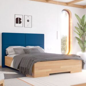 Łóżko drewniane bukowe Visby BERG BBNF670 z tapicerowanym zagłówkiem / naturalny buk + granatowy zagłówek