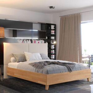Łóżko drewniane bukowe Visby VIVIEN VBNT02 z tapicerowanym zagłówkiem / naturalny buk + beżowy zagłówek