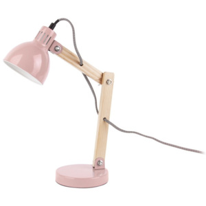Różowa lampa stołowa z drewnianymi detalami Leitmotiv Ogle