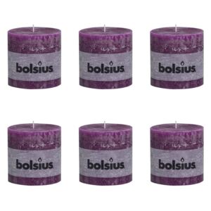 Bolsius Rustykalne świece pieńkowe, 100x100 mm, fioletowe, 6 szt