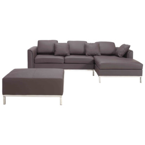 Nowoczesna sofa wraz z pufą ze skóry naturalnej L brąz - kanapa Bonaventura