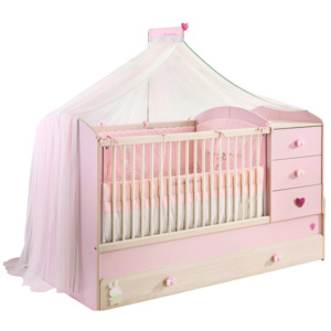 Łóżko z szufladą rosnące razem z dzieckiem Baby Girl jasnoróżowe/ naturalne 180 x 80 cm