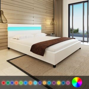 Łóżko ze sztucznej skóry z taśmą LED, 160 x 200 cm, białe
