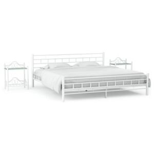 Rama łóżka i 2 szafki nocne, białe, metalowe, 140 x 200 cm