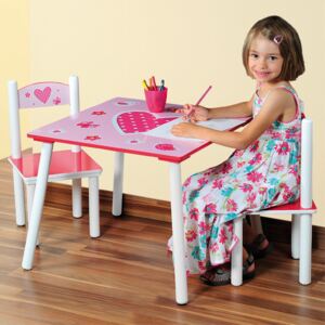 Kesper, Stolik drewniany + 2 krzesła dla dzieci, różowy
