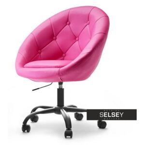 Fotel biurowy Lounge 4 różowa ekoskóra - czarny z pikowaniem