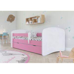 Łóżko z szufladą 140x70cm BABYDREAMS, kolor biało-różowy