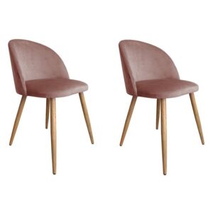 Zestaw krzeseł CLAUDINE 2 VELVET 2 szt różowe/dąb tapicerowane ATOS