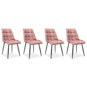 Zestaw krzeseł CHIC VELVET 4 szt różowe tapicerowane w stylu glamour SIGNAL
