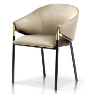 Krzesło tapicerowane La Coquette w łatwoczyszczącym beżowym velvecie czarno-złote