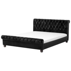 Łóżko welur czarne 160 x 200 cm AVALLON
