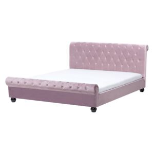 Łóżko welur różowe 160 x 200 cm AVALLON