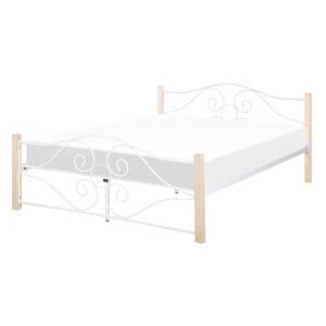 Łóżko białe z jasnobrązowymi nogami 180x200 cm FLORANGE