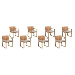 Zestaw 8 drewnianych krzeseł ogrodowych z szarobeżowymi poduchami SASSARI