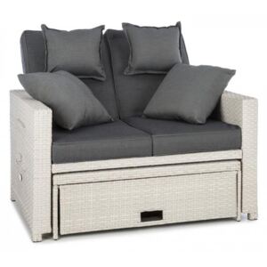 Blumfeldt Komfortzone sofa wypoczynkowa 2-osobowa technorattan składane stoliki biała