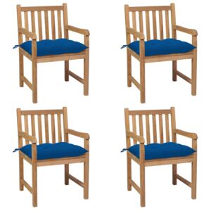 Krzesła ogrodowe z niebieskimi poduszkami, 4 szt., tekowe