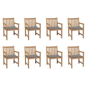 Krzesła ogrodowe 8 szt., z szarymi poduszkami, drewno tekowe