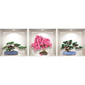 Komplet 3 naklejek ściennych 3D Ambiance Natural and Colorful Bonsai