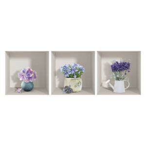 Komplet 3 naklejek ściennych 3D Ambiance Purple Bouquets